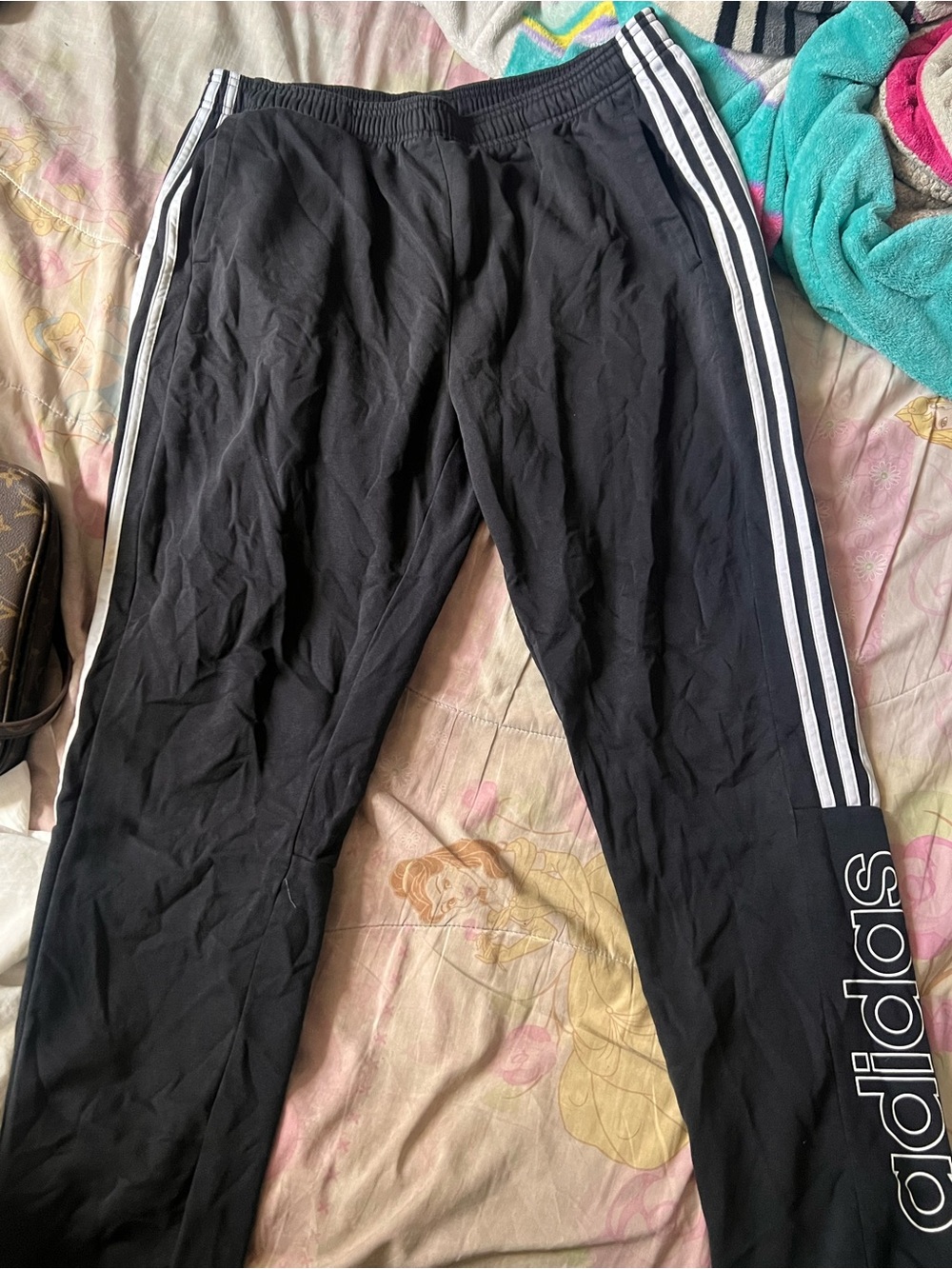 adidas Black Joggers with White Side Stripes